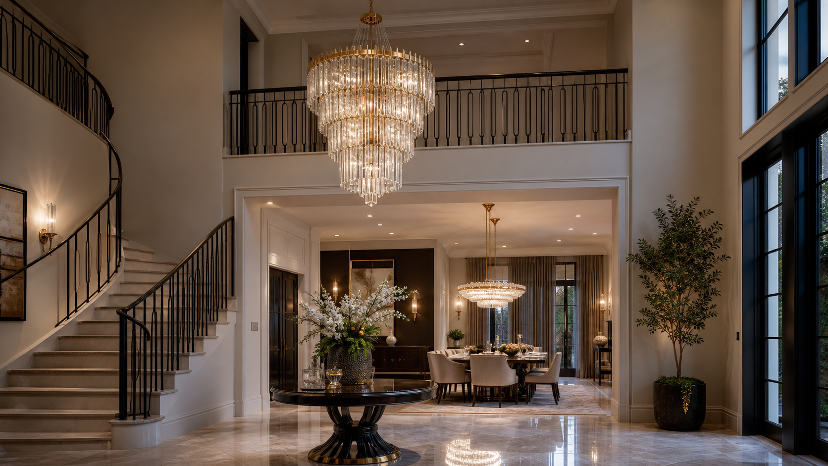 Luxury foyer chandelier hanging at the right height