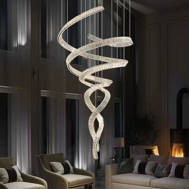 Designer Foyer Living Room Ceiling Light Fixture Stylish Spiral Crystal Chandelier for Hotel Entrance-MEET LIGHTING