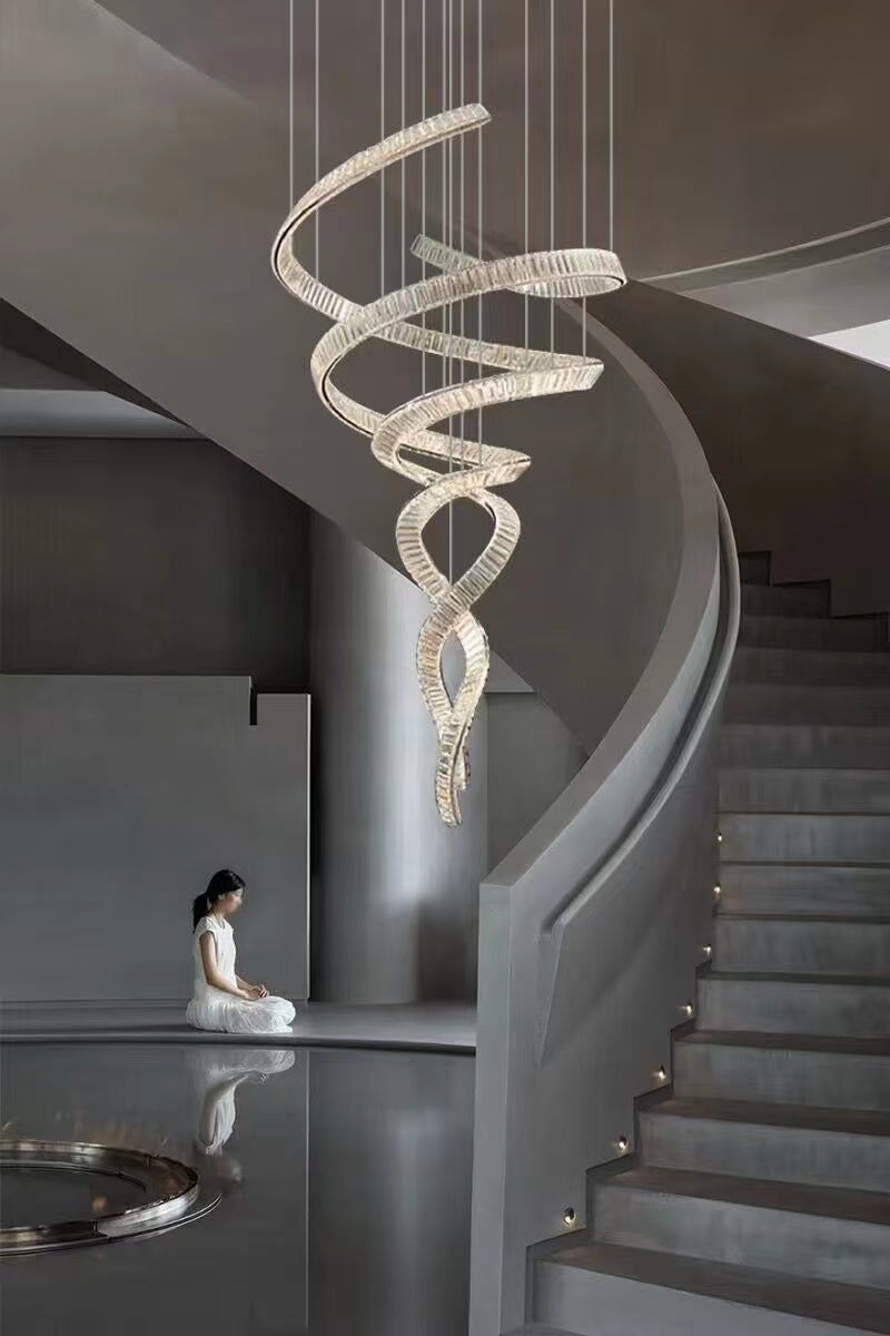 Designer Foyer Living Room Ceiling Light Fixture Stylish Spiral Crystal Chandelier for Hotel Entrance-MEET LIGHTING
