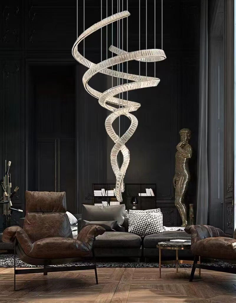 Designer Foyer Living Room Ceiling Light Fixture Stylish Spiral Crystal Chandelier for Hotel Entrance-MEET LIGHTING