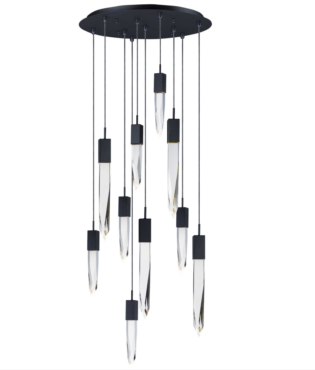 Modern Light Luxury Round/Rectangle Floating Glacier Crystal Chandelier in Black Finish for Kitchen Island/ Staircase/Living Room-MEET LIGHTING