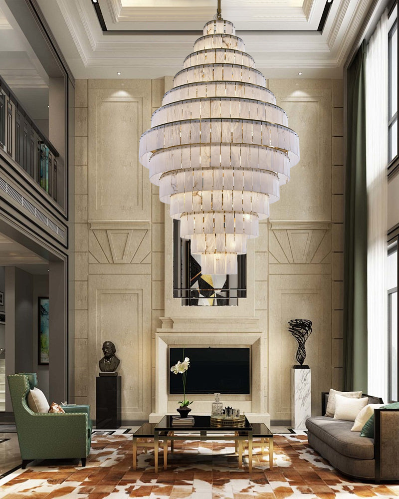 Multi-tiered Luxury Modern LED Chandelier Entrance Villa High Ceiling Large Alabaster Chandelier