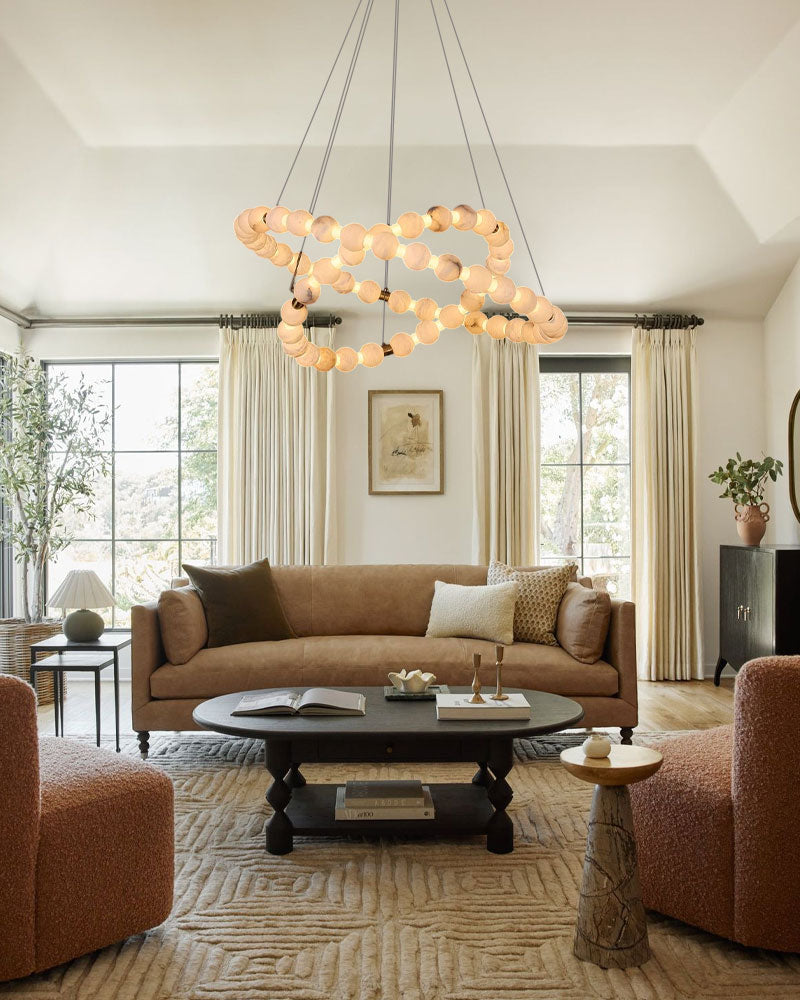 Pearl Alabaster Necklace Round Chandelier 20in 24in 31in 40in | Single Ring