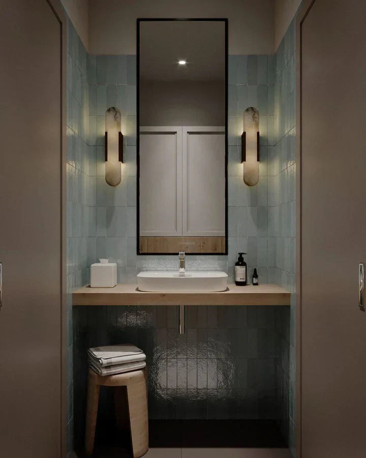 Modern Melange Elongated Alabaster Linear Wall Sconce