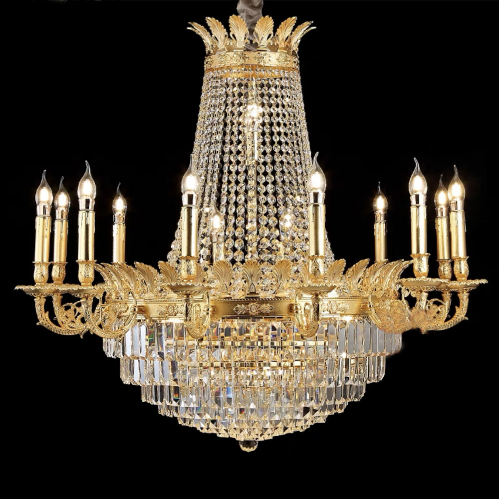 Luxury Empire Multi-tiered Candle Light Crystal Chandelier in Gold Finish for Foyer/Living Room/Staircase/Villa-MEET LIGHTING