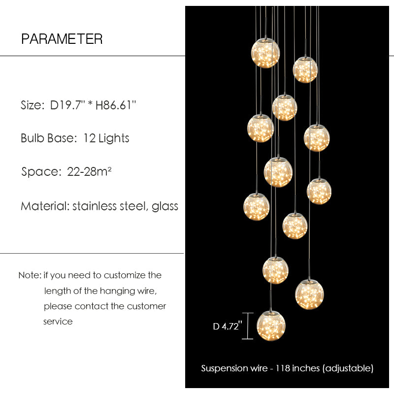 Modern Starlight Globe Chandelier for Foyer Hall Crystal Clear Glass Ball Light Decoration Living Room Ceiling Lamp-MEET LIGHTING