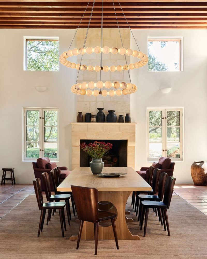 Pearl Alabaster Necklace Round Chandelier 20in 24in 31in 40in | Single Ring