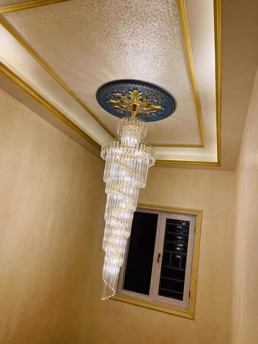 Tiered Foyer Staircase Spiral Crystal Chandelier Hotel Hall/ Entrance High Ceiling Pendant Lighting Fixture-MEET LIGHTING