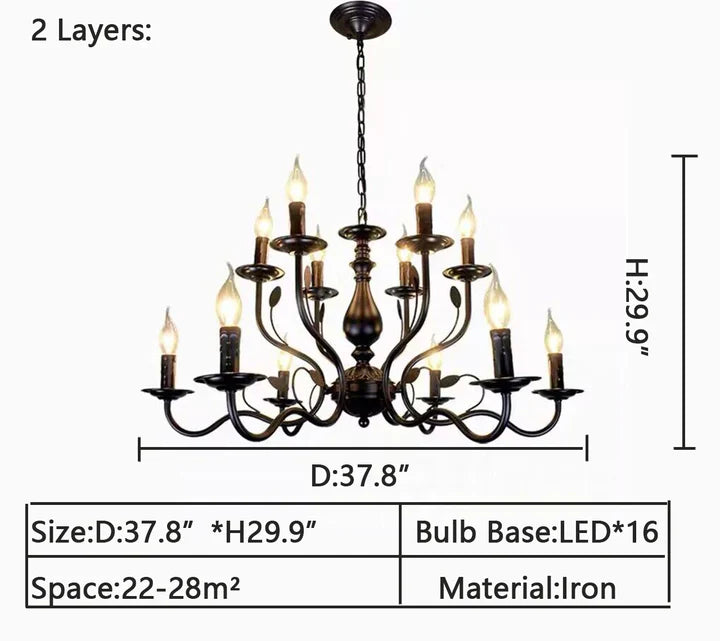 Multi Layer Iron Chandelier with Electronic Candles in Vintage Country Style for Living Room Cafe and Study-MEET LIGHTING