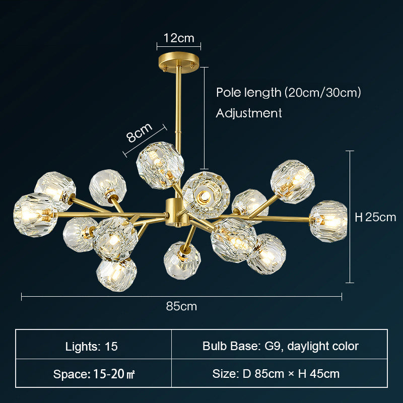 Brass Sputnik Chandelier With K9 Crystals Modern Ceiling Light Fixture-MEET LIGHTING