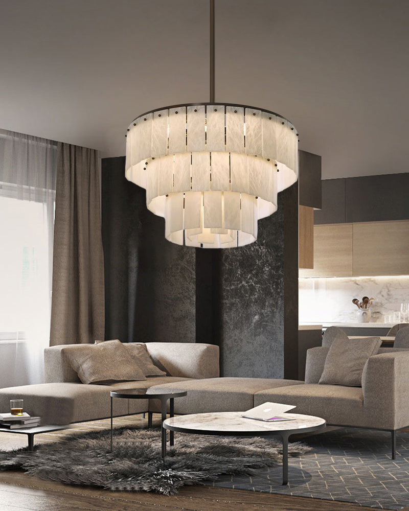 Multi-tiered Luxury Modern LED Chandelier Entrance Villa High Ceiling Large Alabaster Chandelier