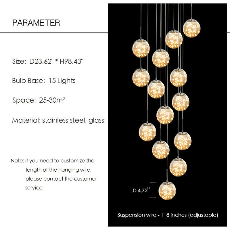 Modern Starlight Globe Chandelier for Foyer Hall Crystal Clear Glass Ball Light Decoration Living Room Ceiling Lamp-MEET LIGHTING