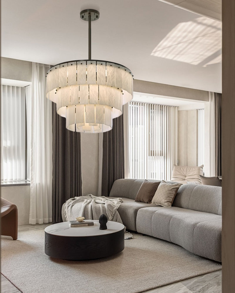 Multi-tiered Luxury Modern LED Chandelier Entrance Villa High Ceiling Large Alabaster Chandelier