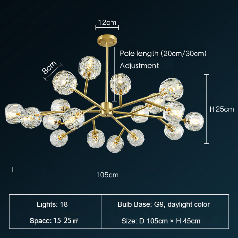 Brass Sputnik Chandelier With K9 Crystals Modern Ceiling Light Fixture-MEET LIGHTING