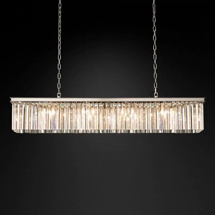 1920s Odeon Crystal Art Deco Single Rectangular Chandelier 49"W/60"W