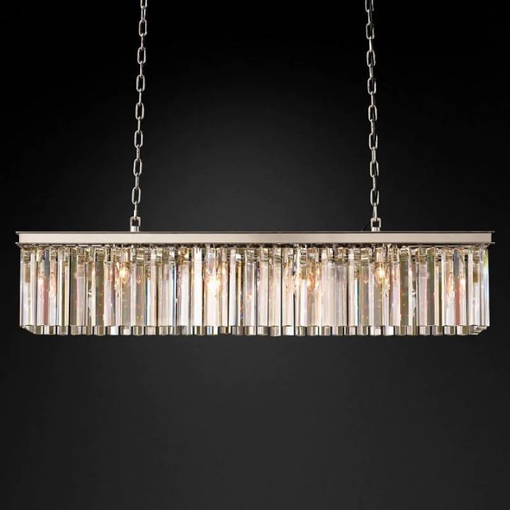 1920s Odeon Crystal Art Deco Single Rectangular Chandelier 49"W/60"W