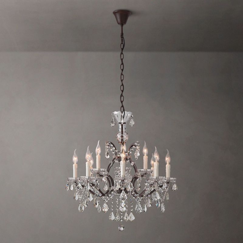 19TH Rococo Crystal Round Chandelier 28"-MEET LIGHTING