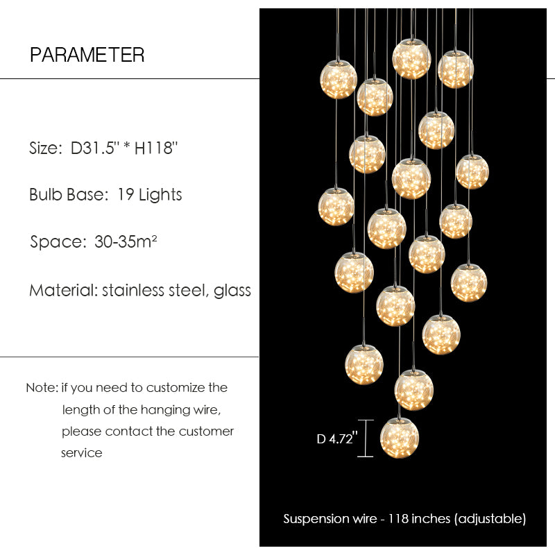Modern Starlight Globe Chandelier for Foyer Hall Crystal Clear Glass Ball Light Decoration Living Room Ceiling Lamp-MEET LIGHTING
