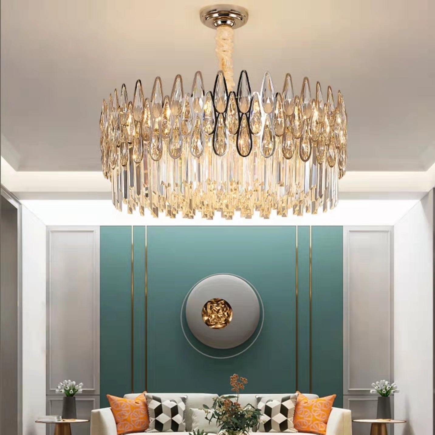 Modern Round/Rectangular Raindrop Crystal Chandelier for Low-ceiling-MEET LIGHTING