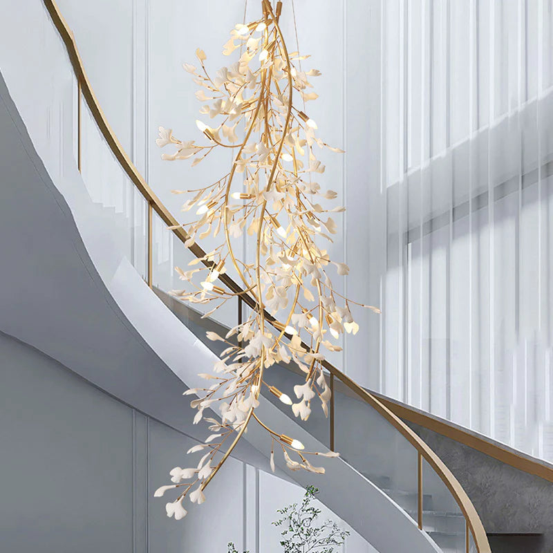 Ginkgo Porcelain Petal Staircase Modern Chandelier, Long Branch Chandelier