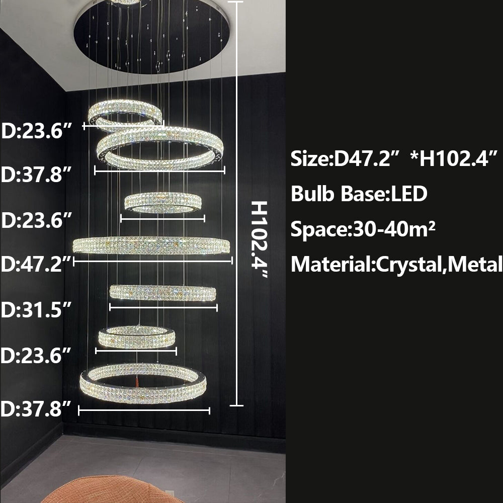 New Modern Light Luxury Oversized Multi-tiered Rings Crystal Chandelier for Staircase/Duplex/High-ceiling Space-MEET LIGHTING