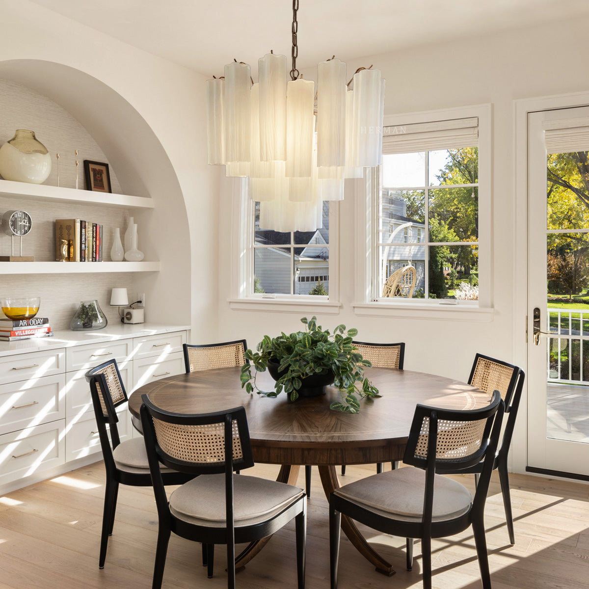 Matte White 36-Tube Murano Glass Chandelier