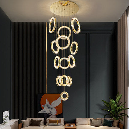 Modern Multi Gold Donuts Shape Crystal Chandelier Ring Round Light Fixture for Foyer Staircase/ Living Room/ Bar/ Hotel Lobby/ Entryway/ LOFT-MEET LIGHTING