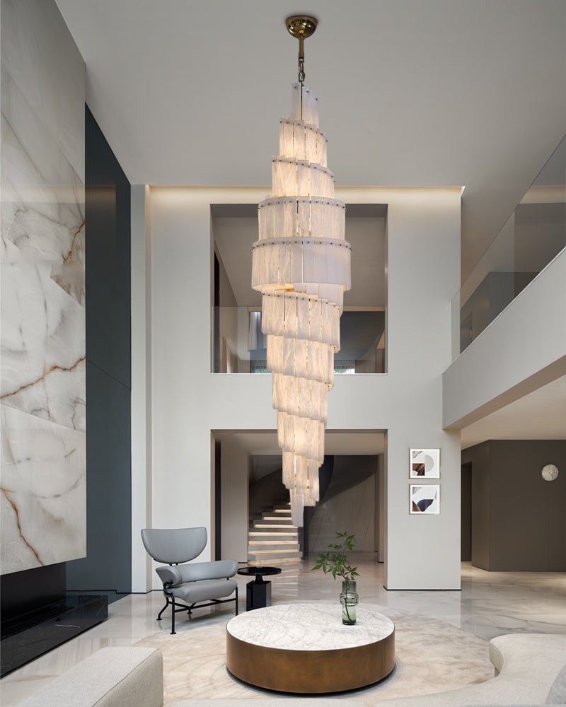 Multi-tiered Luxury Modern LED Chandelier Entrance Villa High Ceiling Large Alabaster Chandelier