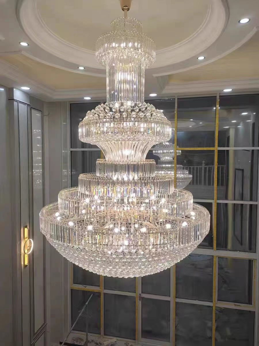 Golden Era Grand Cascade Clear Crystal Chandelier for High-ceiling-MEET LIGHTING