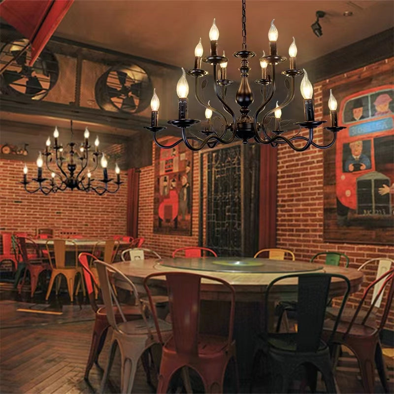 Multi Layer Iron Chandelier with Electronic Candles in Vintage Country Style for Living Room Cafe and Study-MEET LIGHTING