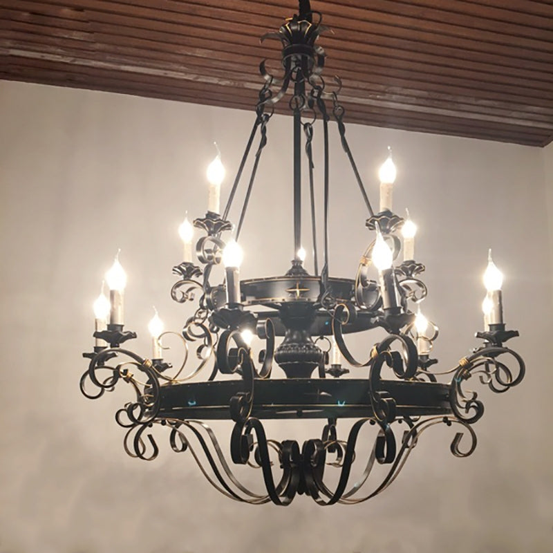 Vintage Iron Simple Candle Art Chandelier for Living Room / Villa / Stairs-MEET LIGHTING