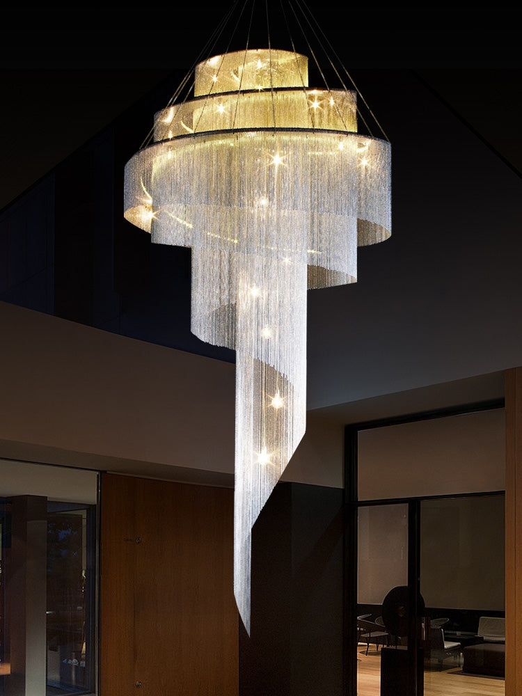 Extra Large Multi-layered Post-Modern Luxury Metal Chains Chandelier for High-ceiling Room-MEET LIGHTING