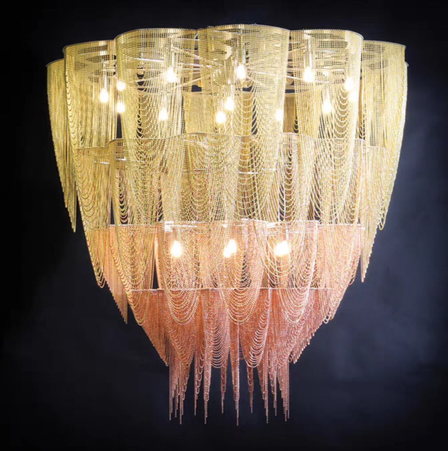 Oversized Post-Modern Aluminium Chain Tassel Pendant Chandelier for Large Living Room/Staircase/Villa-MEET LIGHTING