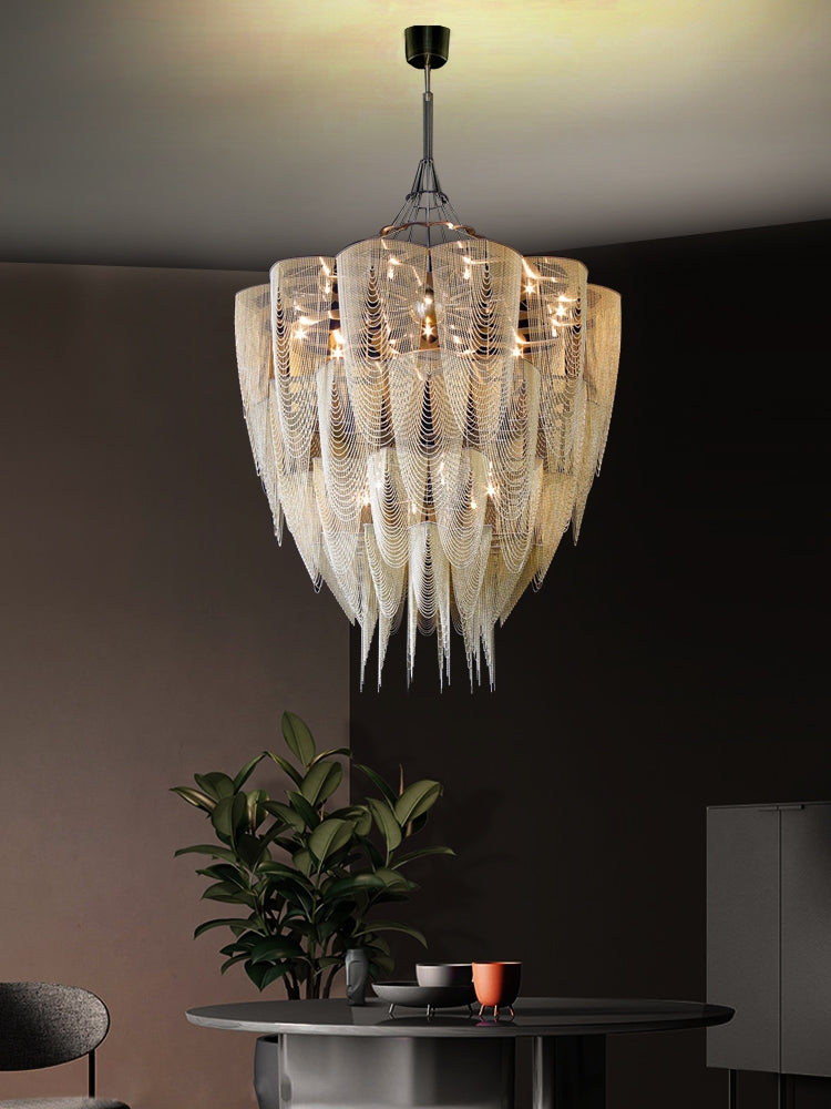 Oversized Post-Modern Aluminium Chain Tassel Pendant Chandelier for Large Living Room/Staircase/Villa-MEET LIGHTING