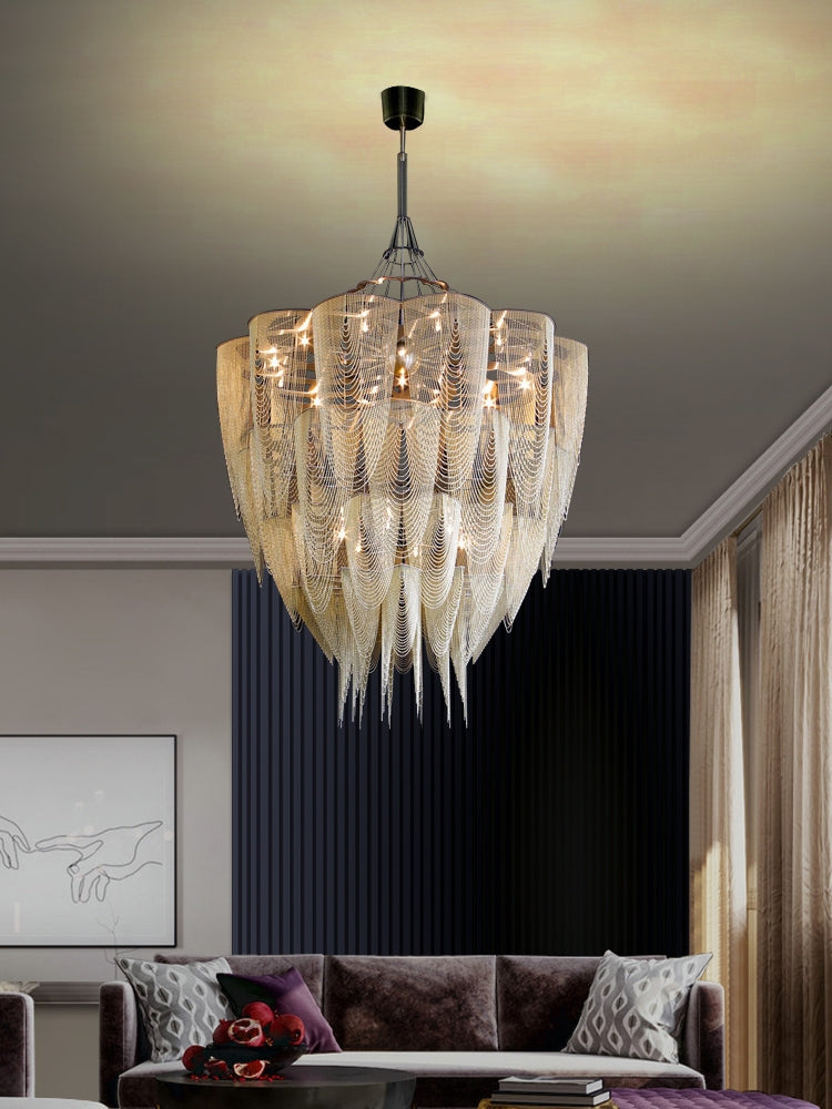 Oversized Post-Modern Aluminium Chain Tassel Pendant Chandelier for Large Living Room/Staircase/Villa-MEET LIGHTING
