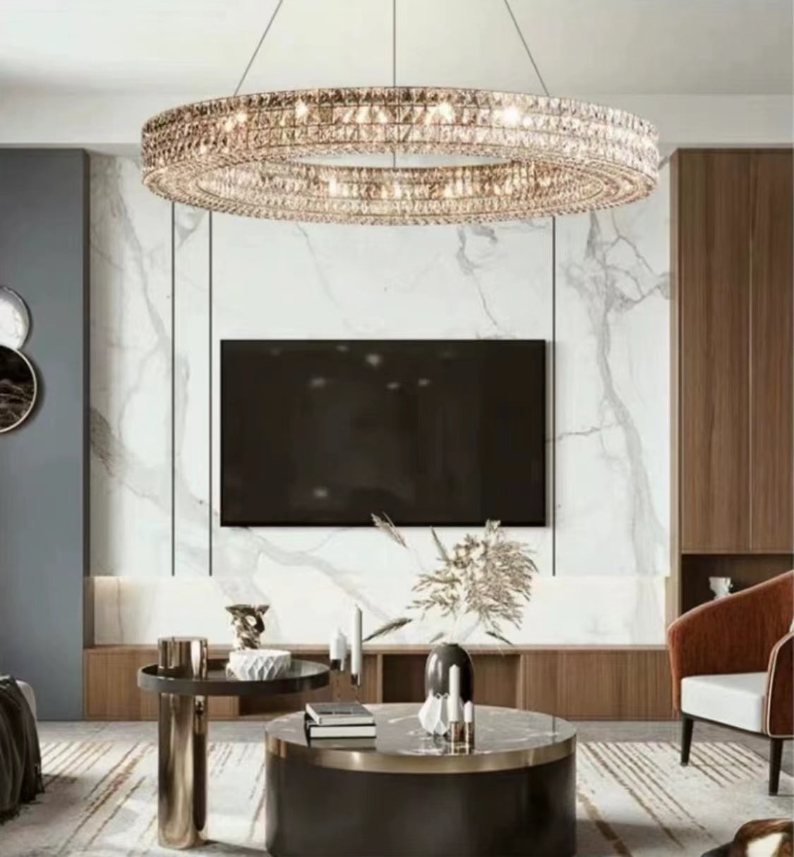 Oversized Modern Ring Pendant Light/Round Crystal Chandelier for Living/Dining Room/Bedroom-MEET LIGHTING