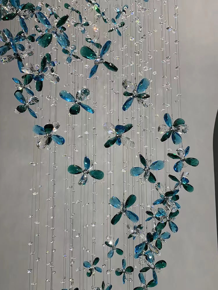 Extra Large Creative Luxury Petal Crystal Pendant Long Chandelier for Foyer/Staircase/Entrance Dining Hall Spiral Ceiling Light-MEET LIGHTING