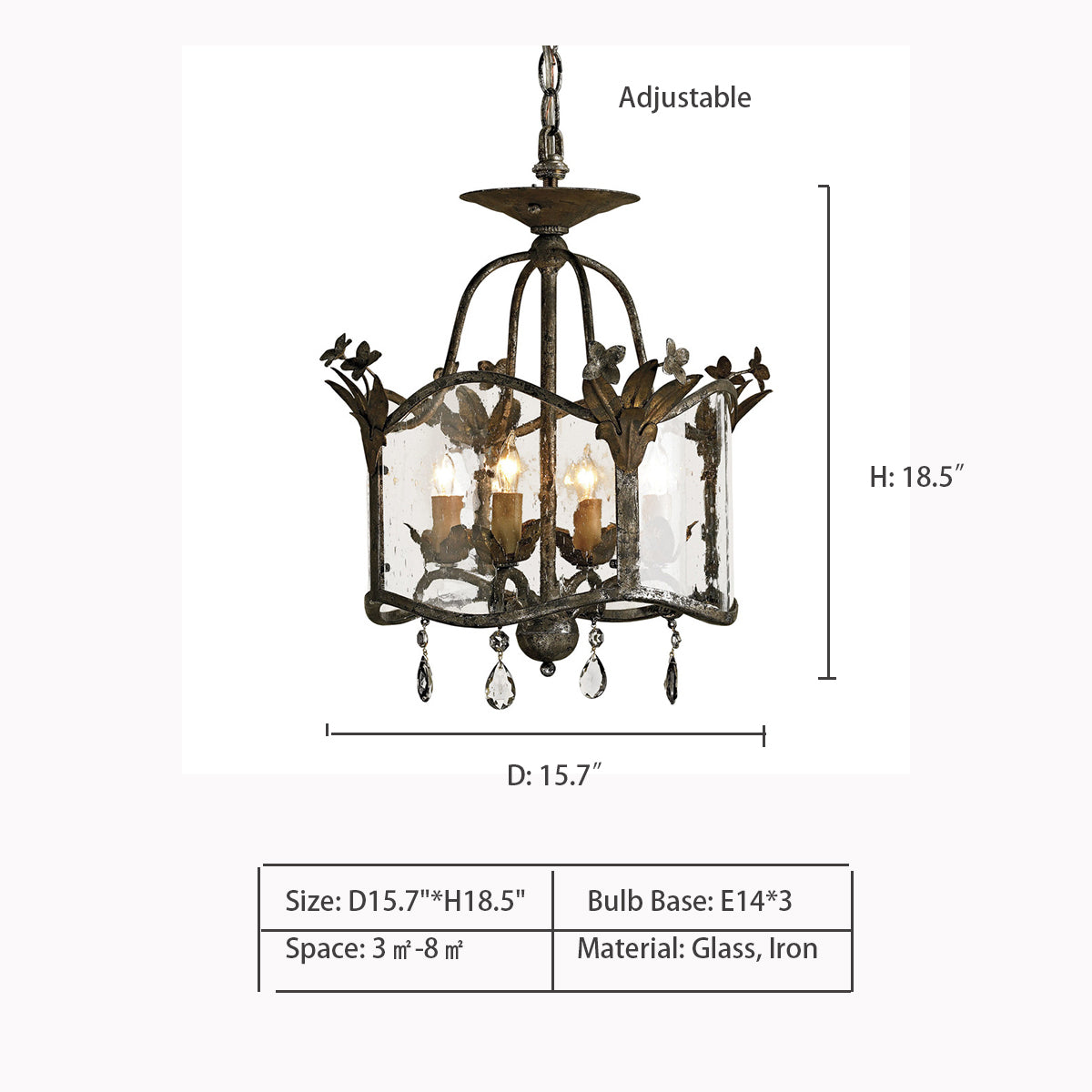 Affordable Retro Wrought Iron Glass Shade Candle Pendant Chandelier for Dining Room/Bedroom-MEET LIGHTING