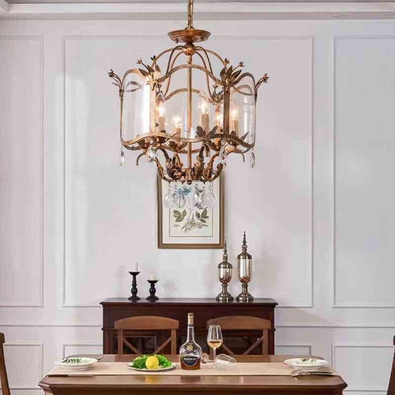 Affordable Retro Wrought Iron Glass Shade Candle Pendant Chandelier for Dining Room/Bedroom-MEET LIGHTING