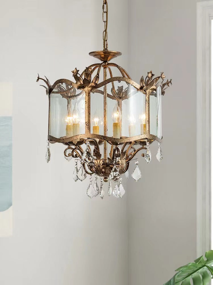 Affordable Retro Wrought Iron Glass Shade Candle Pendant Chandelier for Dining Room/Bedroom-MEET LIGHTING