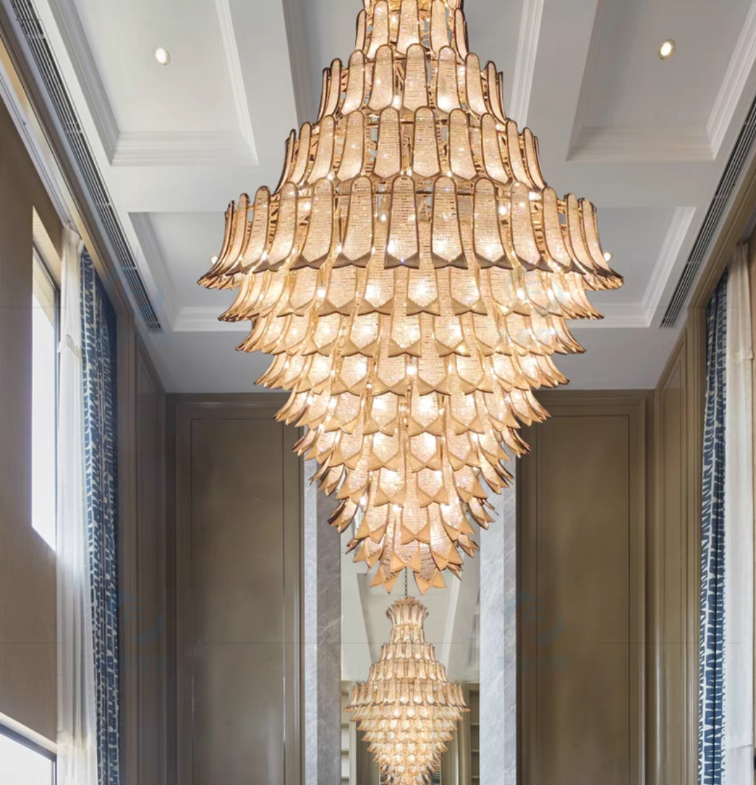 Extra Large Luxury Multi-tier Gold CrystalChandelier for Stairs/Large High-ceiling Room-MEET LIGHTING