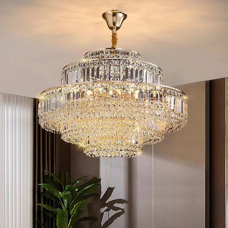 Modern Light Luxury Multi-tier Diamond Crystal Rod Pendant Chandelier for Living/Dining Room-MEET LIGHTING