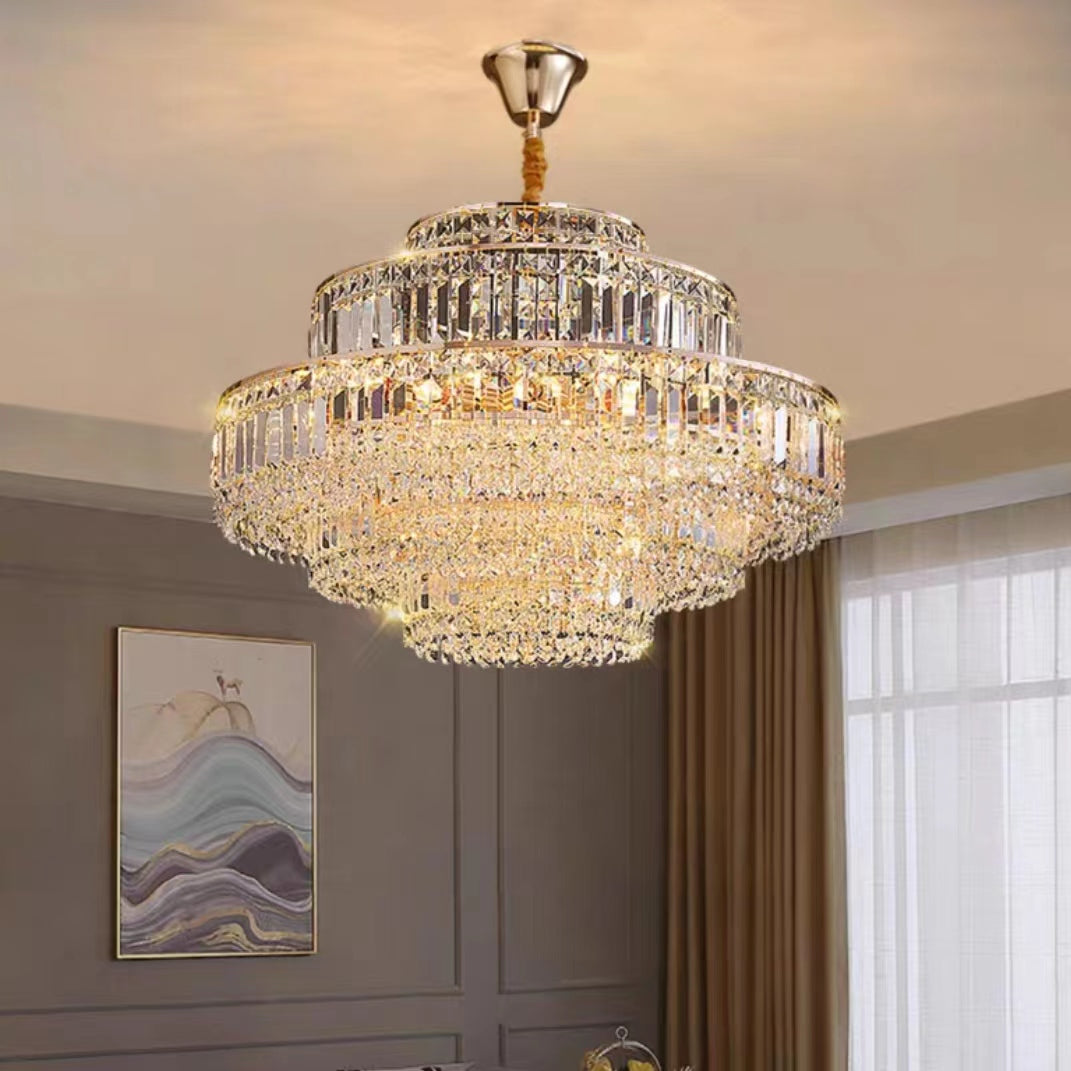 Modern Light Luxury Multi-tier Diamond Crystal Rod Pendant Chandelier for Living/Dining Room-MEET LIGHTING