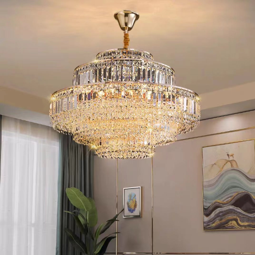 Modern Light Luxury Multi-tier Diamond Crystal Rod Pendant Chandelier for Living/Dining Room-MEET LIGHTING
