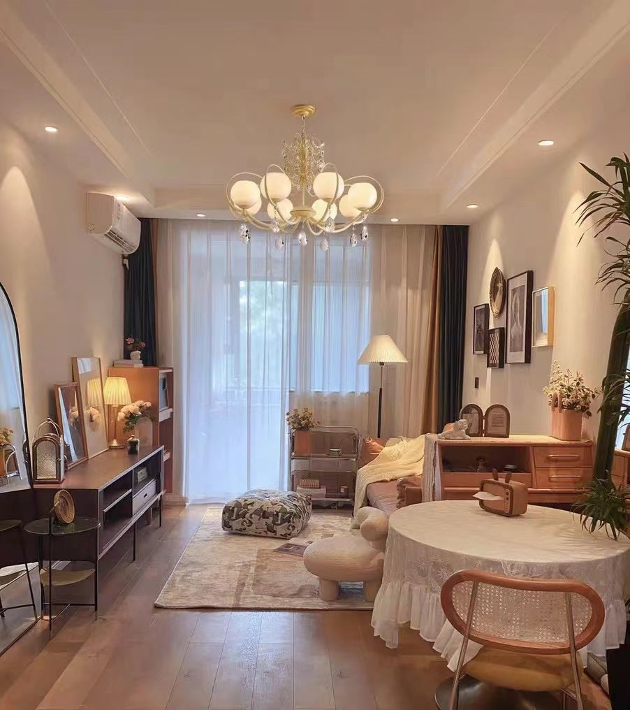 French Modern Minimalist Cream Style Dome Chandelier for Living Room/Bedroom-MEET LIGHTING