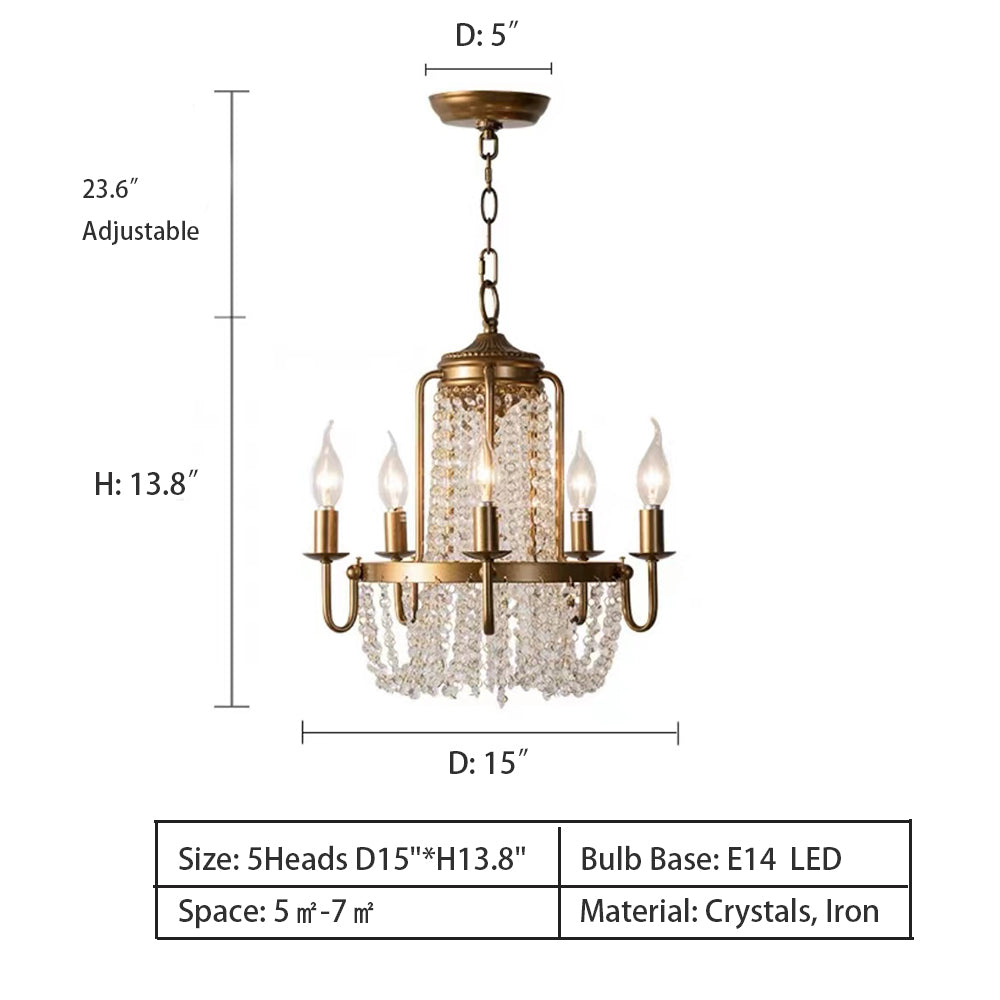 Vintage Crystal Pendant Candle Light in Antique Gold Finish Chandelier for Living Room/Bedroom-MEET LIGHTING