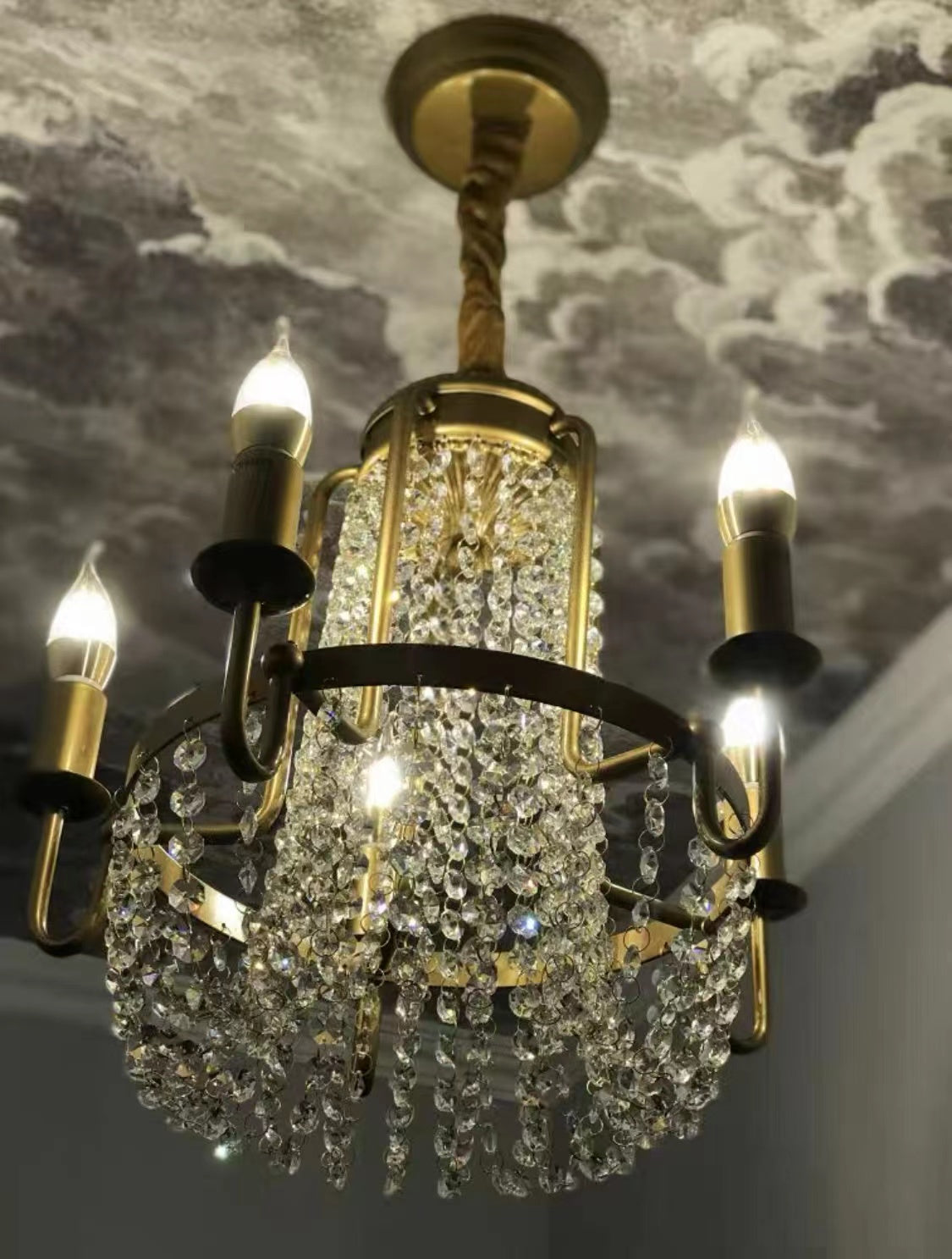 Vintage Crystal Pendant Candle Light in Antique Gold Finish Chandelier for Living Room/Bedroom-MEET LIGHTING