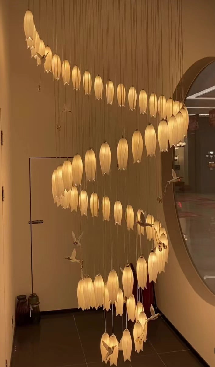 Modern White Ceramic Elegant Tulip Flower Chandelier For Foyer/Staircase-MEET LIGHTING