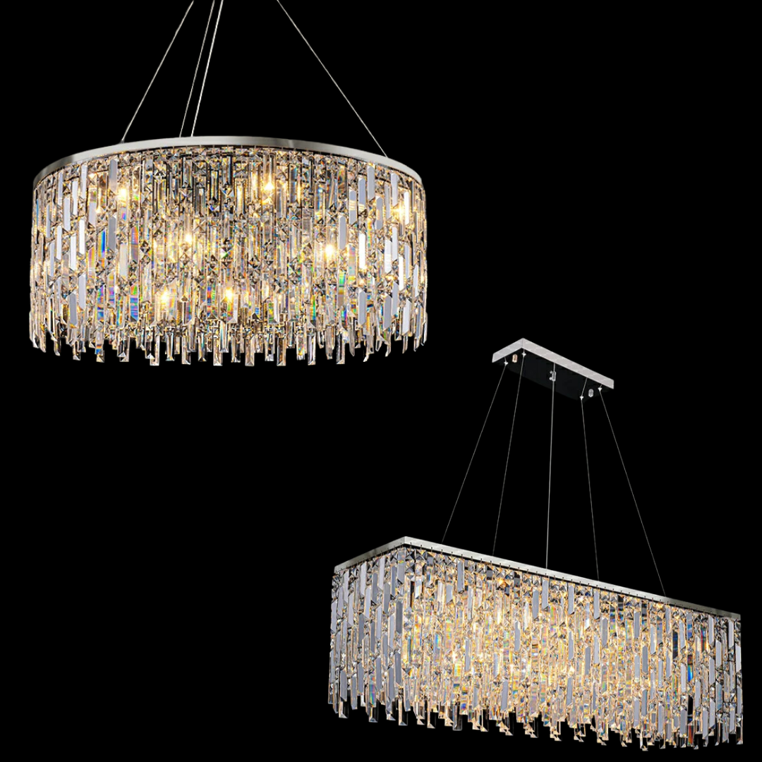 Chrome/ Silver Decorative Kitchen Island Lighting Crystal Rectangle Chandelier For Long Dining Table Round Pendant Light Fixture For Living Room-MEET LIGHTING