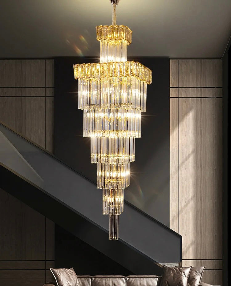 Extra Large Vertical Crystal Staircase Chandelier Foyer Ceiling Light Fixture in Gray/Amber Brim-MEET LIGHTING